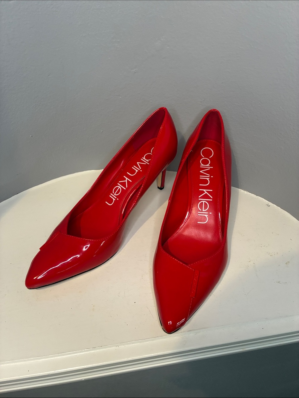 Calvin Klein Red Patent Pointed Toe Pumps